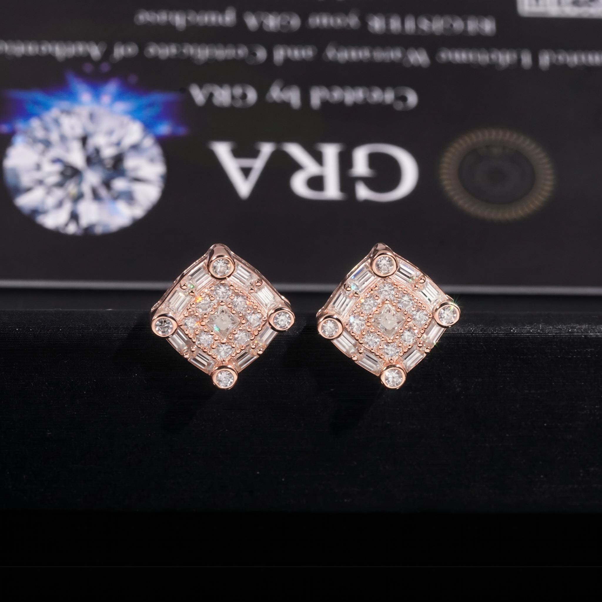 925S & VVS Moissanite Round&Baguette&Princess Cut Earrings