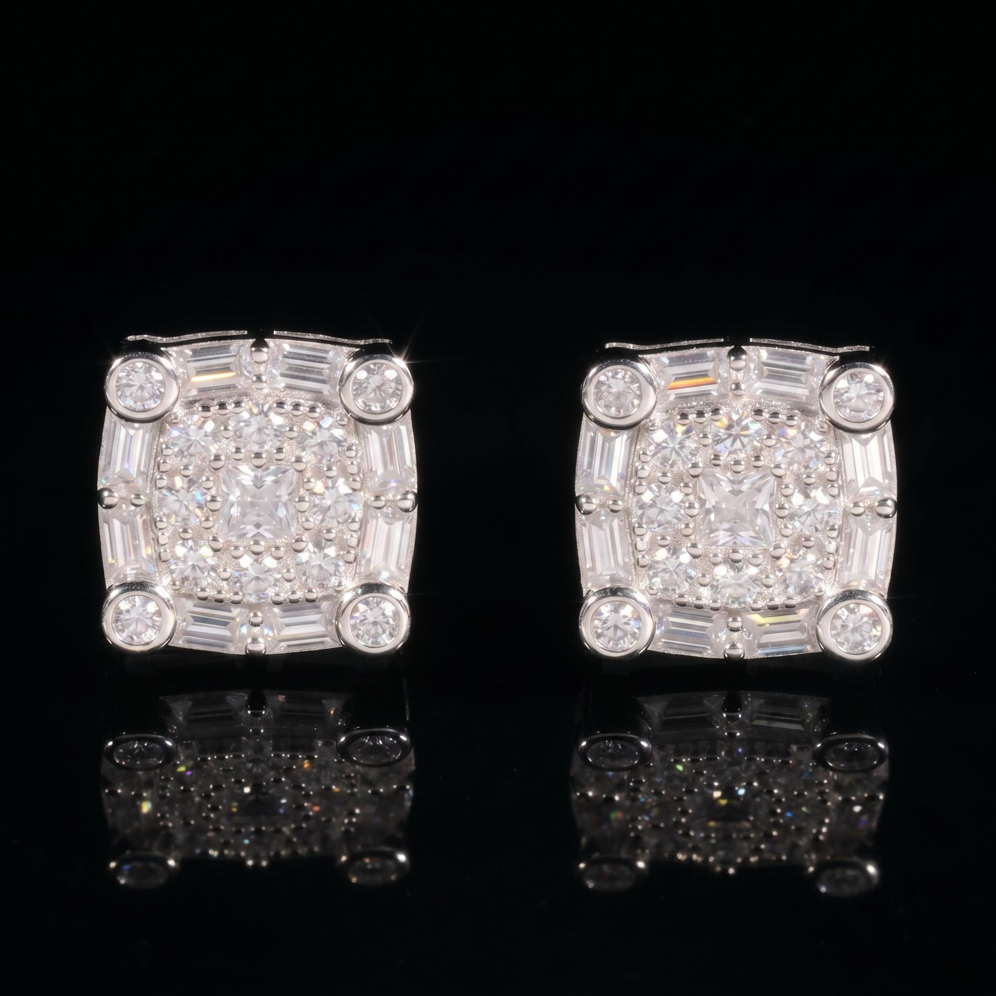 925S & VVS Moissanite Round&Baguette&Princess Cut Earrings