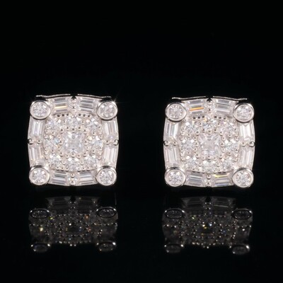 925S & VVS Moissanite Round&Baguette&Princess Cut Earrings