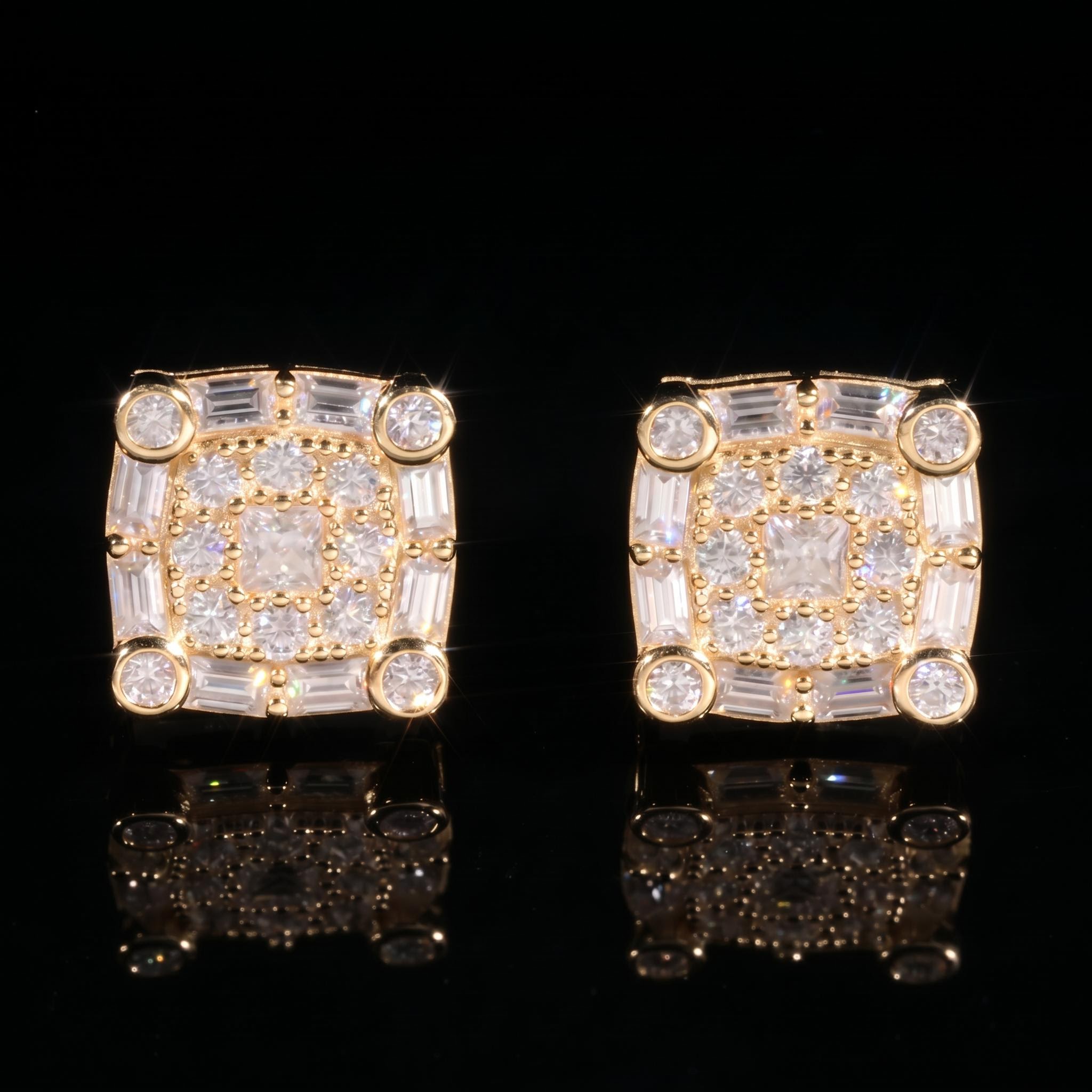 925 Silver & VVS1 Moissanite Round&Baguette&Princess Cut Earrings 925 Silver & VVS1 Moissanite Round&Baguette&Princess Cut Earrings