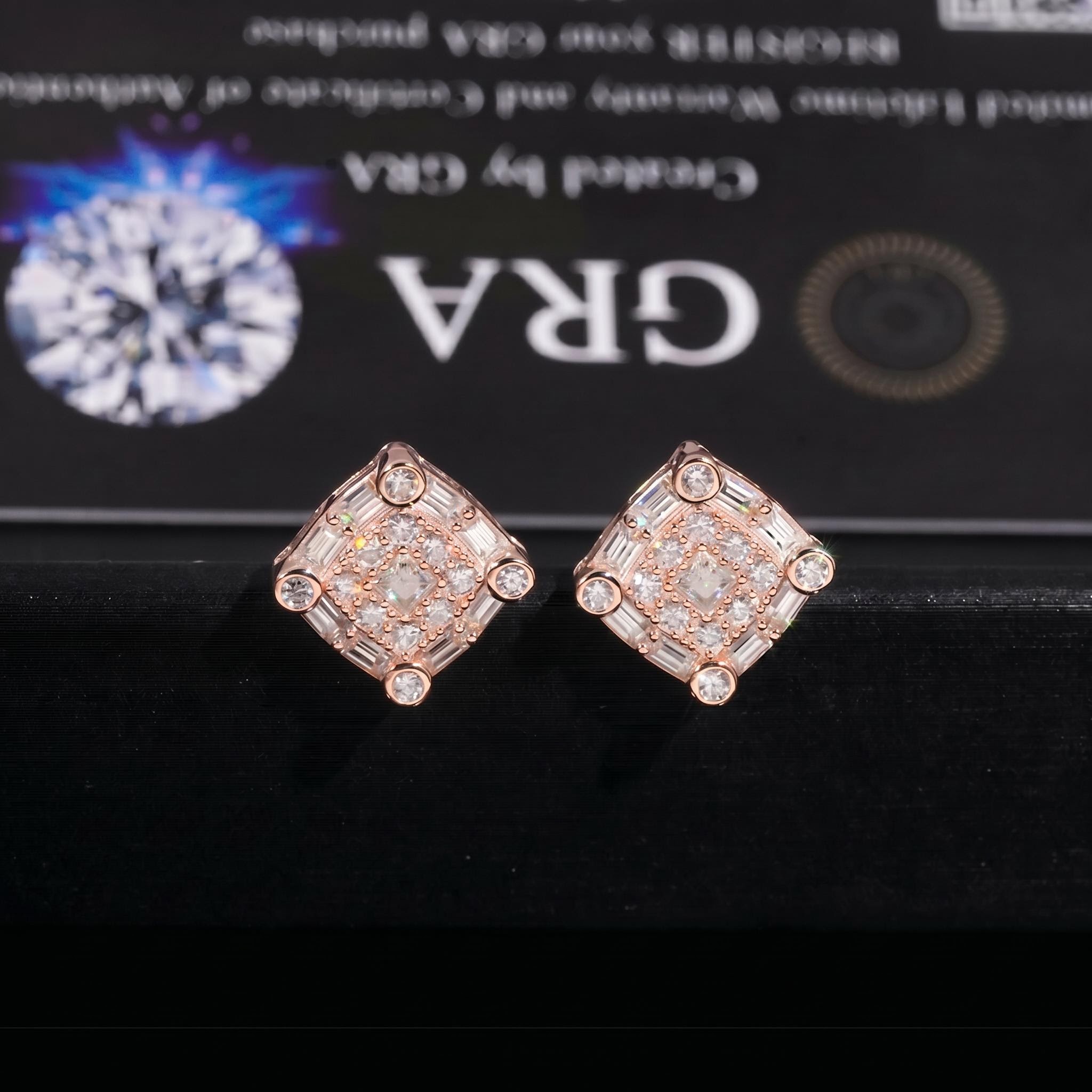 925 Silver & VVS1 Moissanite Round&Baguette&Princess Cut Earrings 925 Silver & VVS1 Moissanite Round&Baguette&Princess Cut Earrings