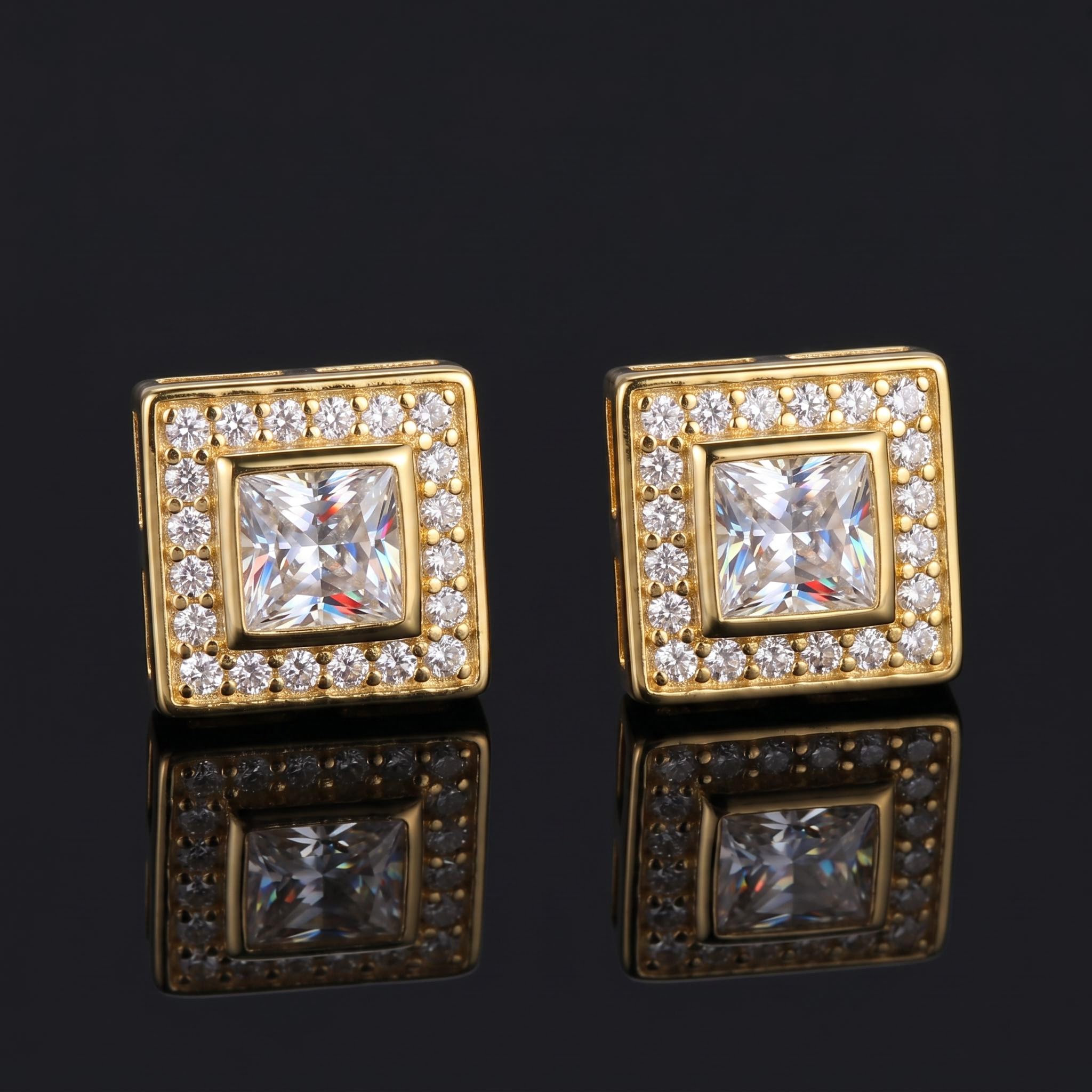 925S & VVS Moissanite Princess-Cut Square Halo Earrings