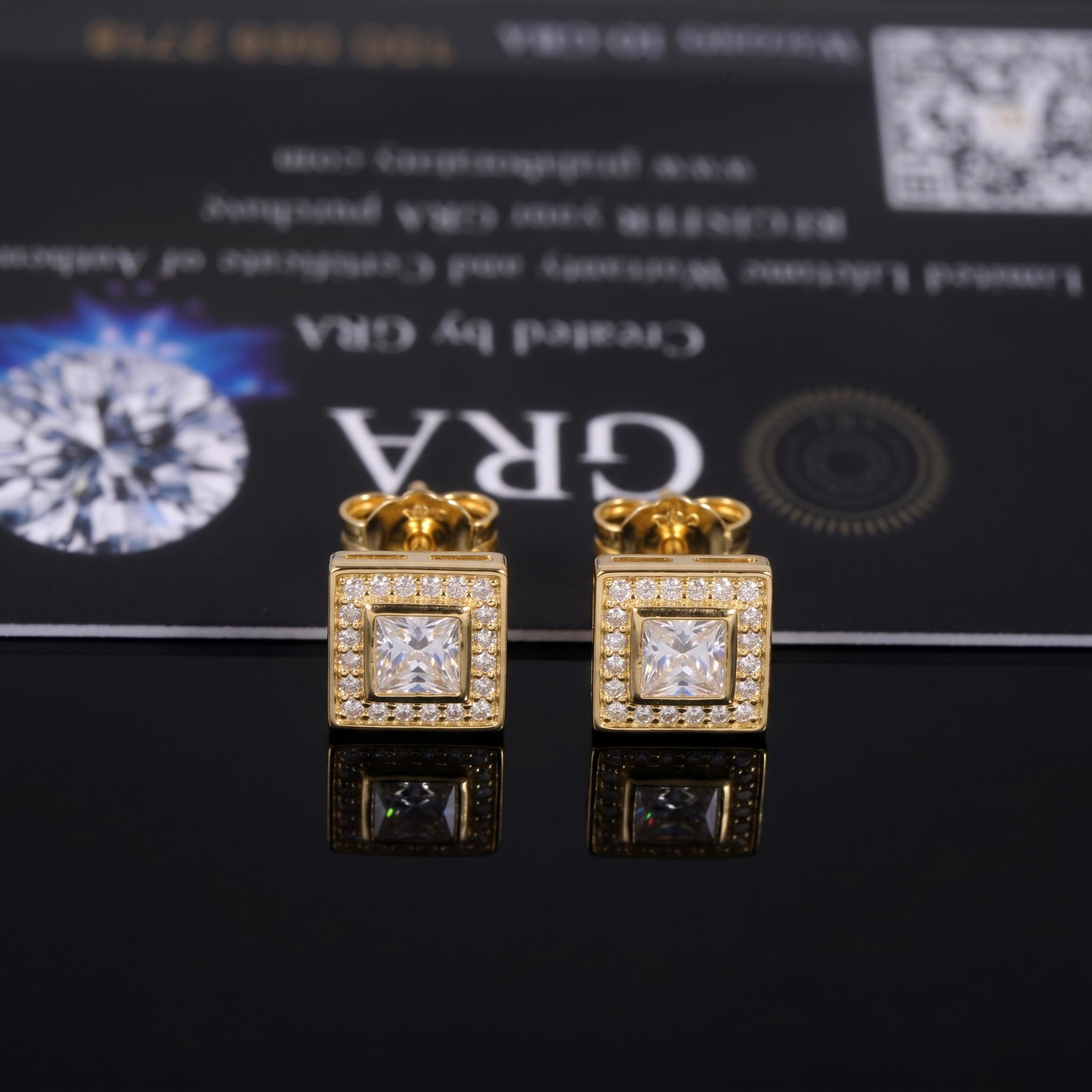 925S & VVS Moissanite Princess-Cut Square Halo Earrings