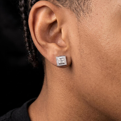 925S & VVS Moissanite Princess-Cut Square Halo Earrings