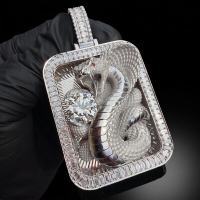 Iced Out Baguette & Round Cut Cobra Snake Pendant