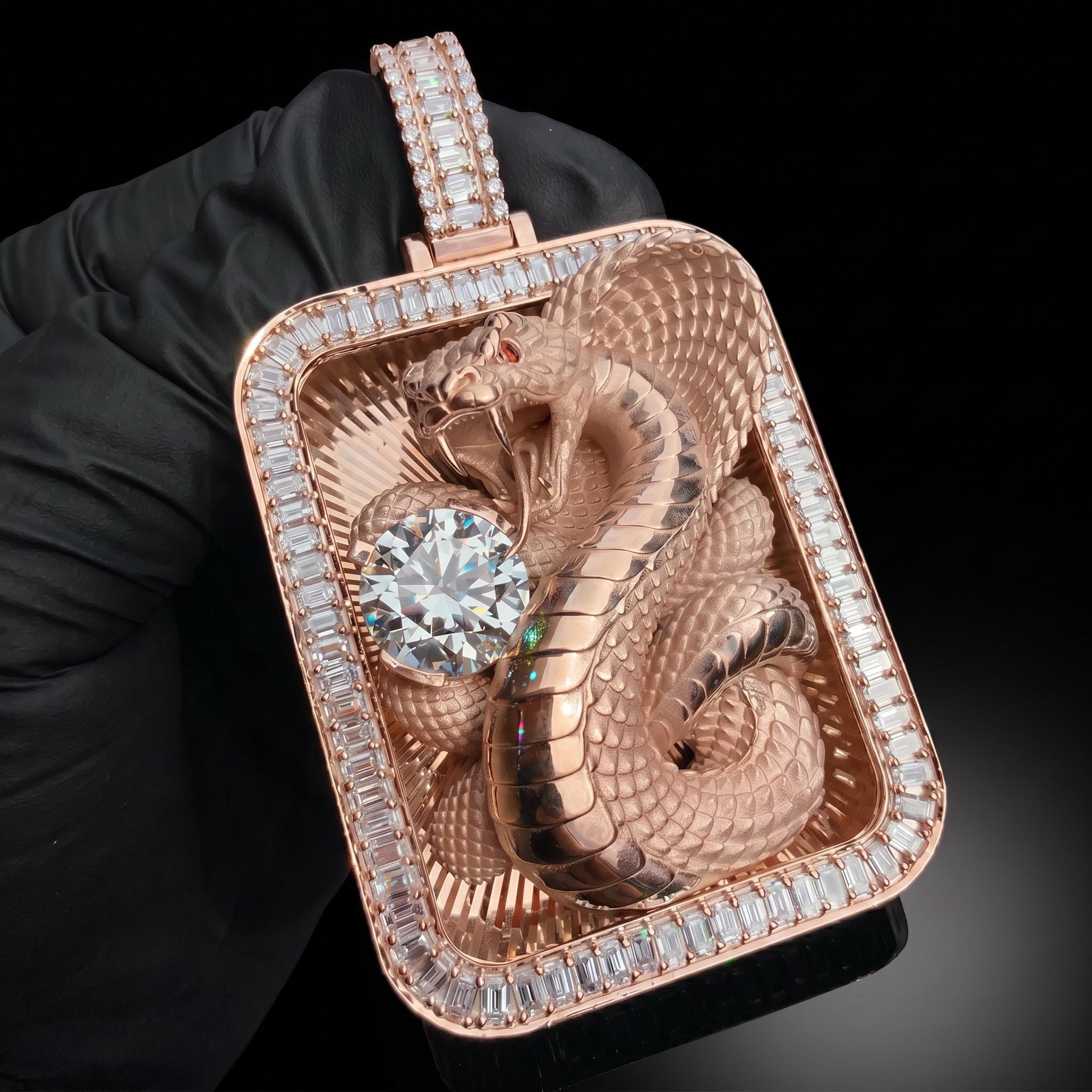 Iced Out Baguette & Round Cut Cobra Snake Pendant Iced Out Baguette & Round Cut Cobra Snake Pendant