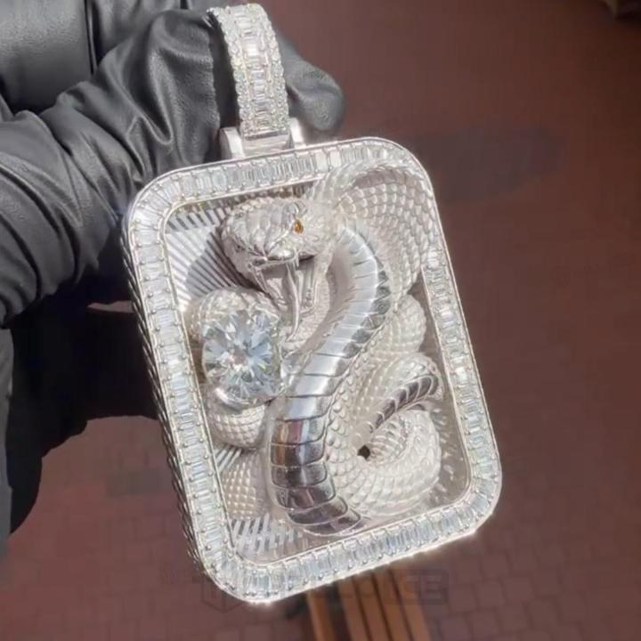 Iced Out Baguette & Round Cut Cobra Snake Pendant Iced Out Baguette & Round Cut Cobra Snake Pendant