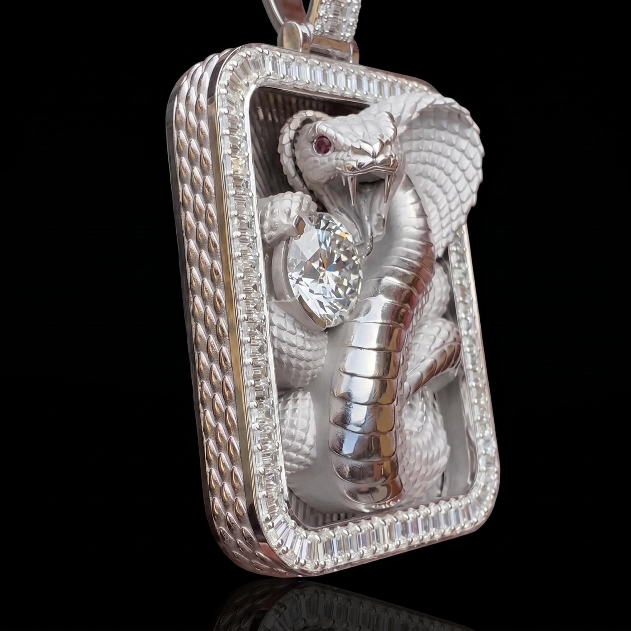 Iced Out Baguette & Round Cut Cobra Snake Pendant Iced Out Baguette & Round Cut Cobra Snake Pendant