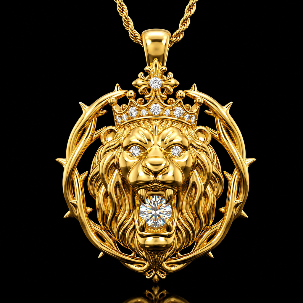 Iced Out King of Thorns Roaring Lion Pendant Iced Out King of Thorns Roaring Lion Pendant
