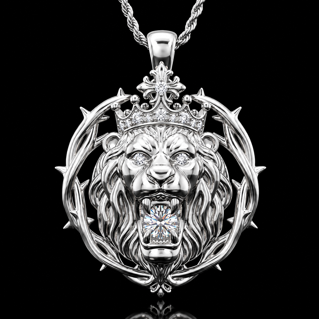 Iced Out King of Thorns Roaring Lion Pendant Iced Out King of Thorns Roaring Lion Pendant