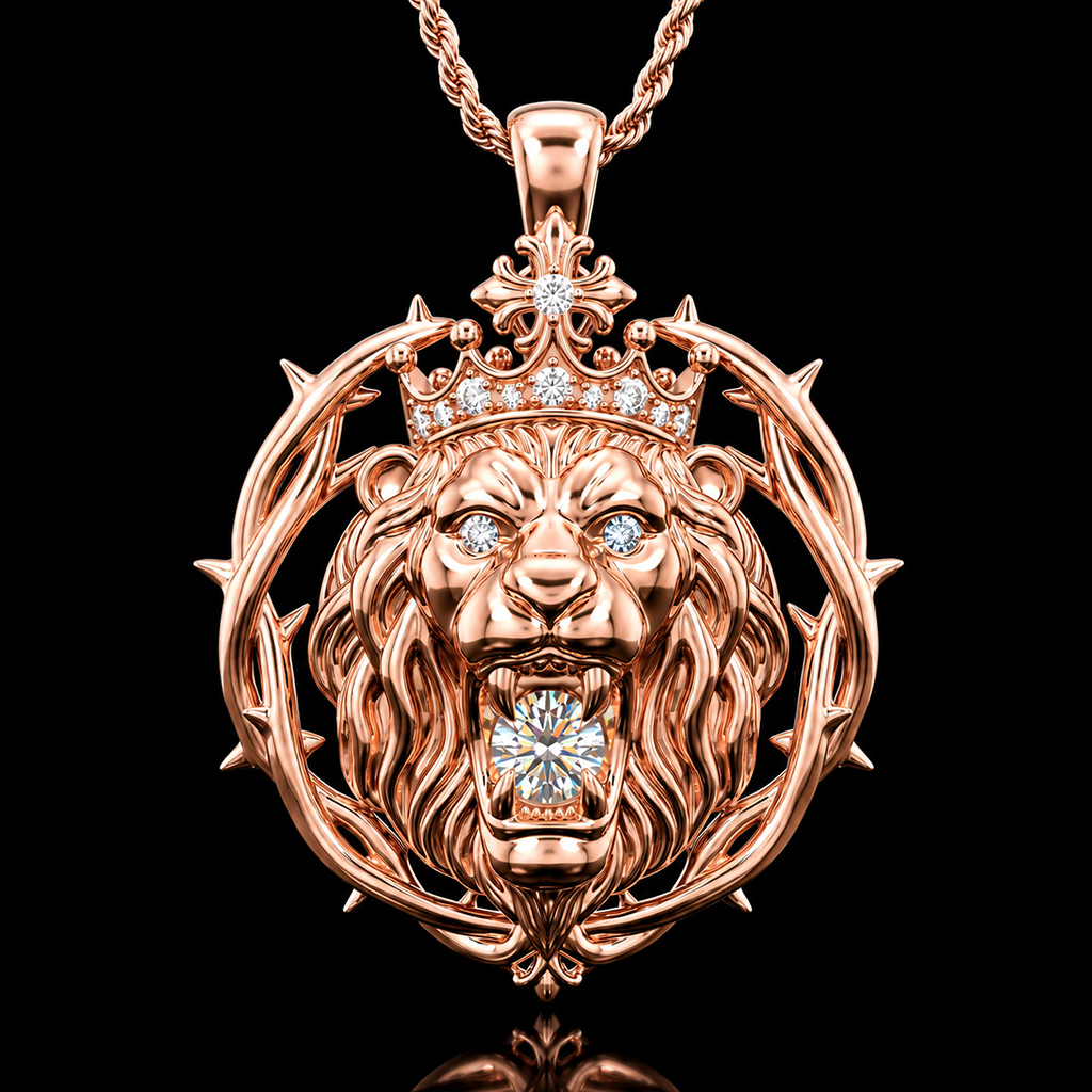Iced Out King of Thorns Roaring Lion Pendant Iced Out King of Thorns Roaring Lion Pendant