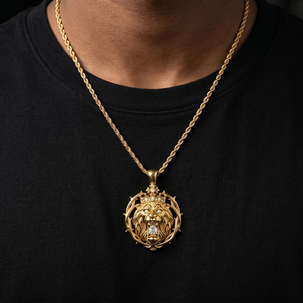 Iced Out King of Thorns Roaring Lion Pendant Iced Out King of Thorns Roaring Lion Pendant