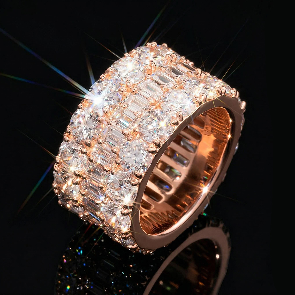 Iced Out Eternity Baguette & Round-cut Band Ring