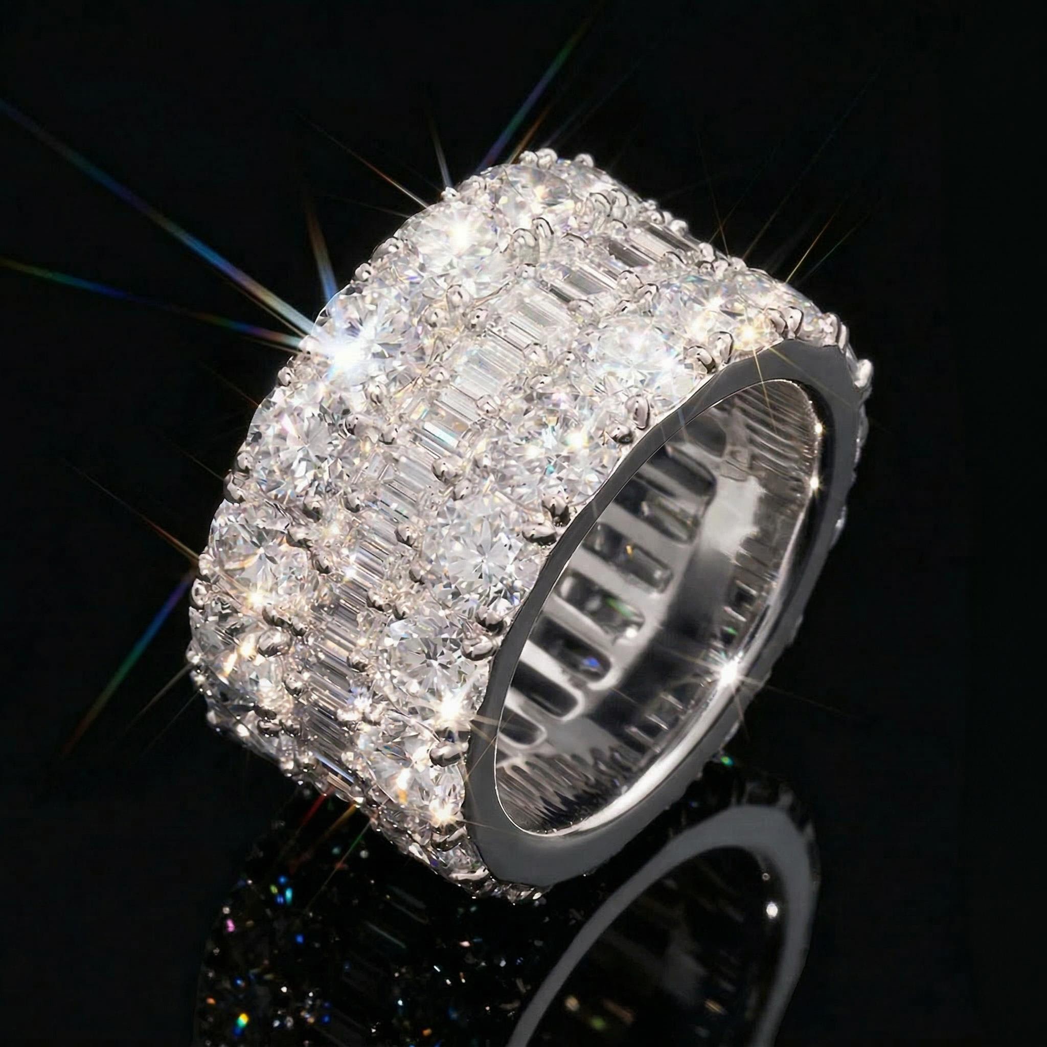 Iced Out Eternity Baguette & Round-cut Band Ring