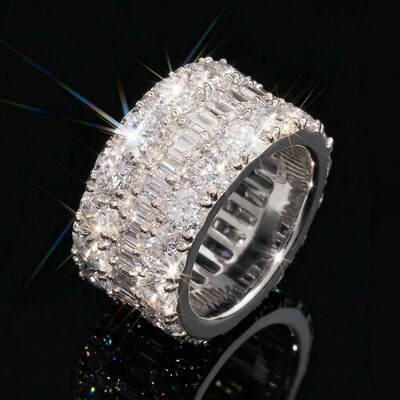 Iced Out Eternity Baguette & Round-cut Band Ring
