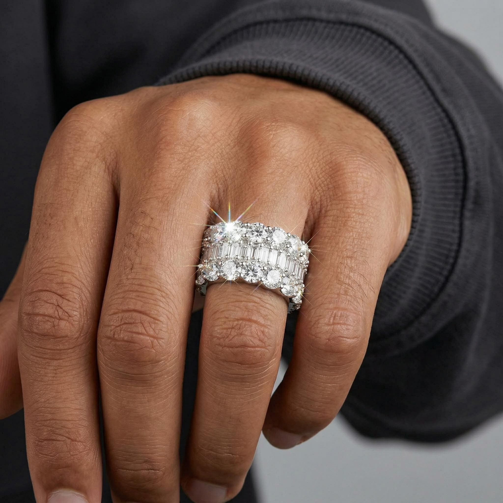 Iced Out Eternity Baguette & Round-cut Band Ring