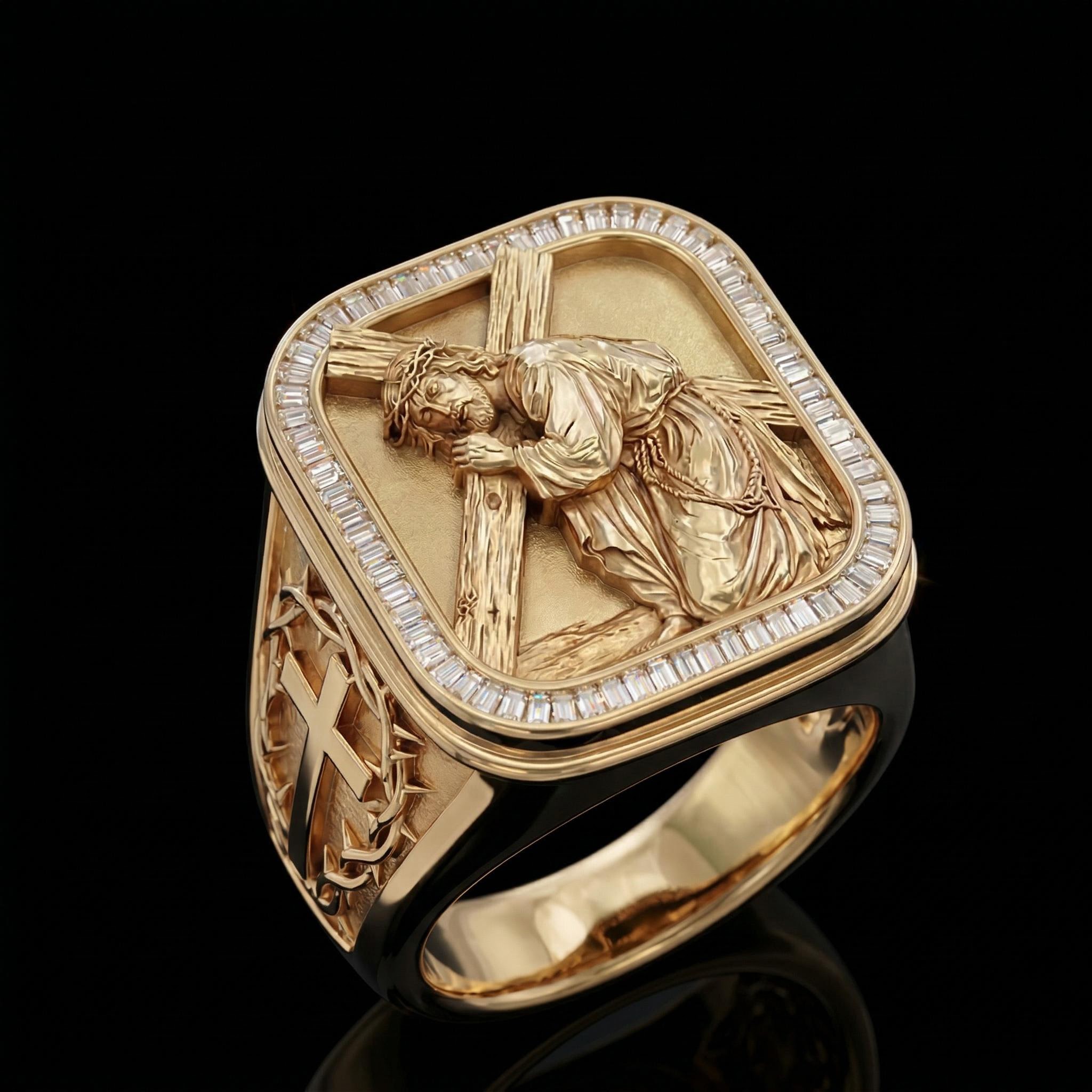Iced Out Baguette Cut Jesus Ring