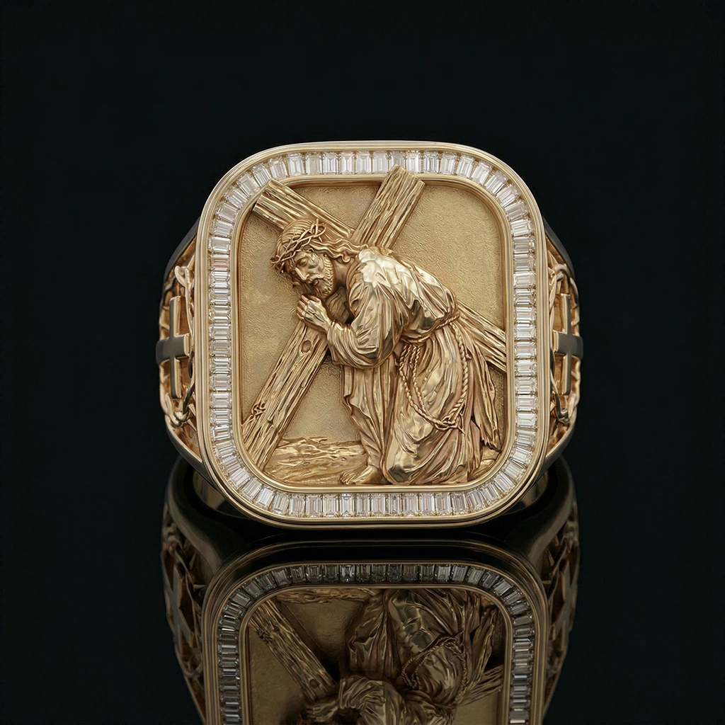 Iced Out Baguette Cut Jesus Ring