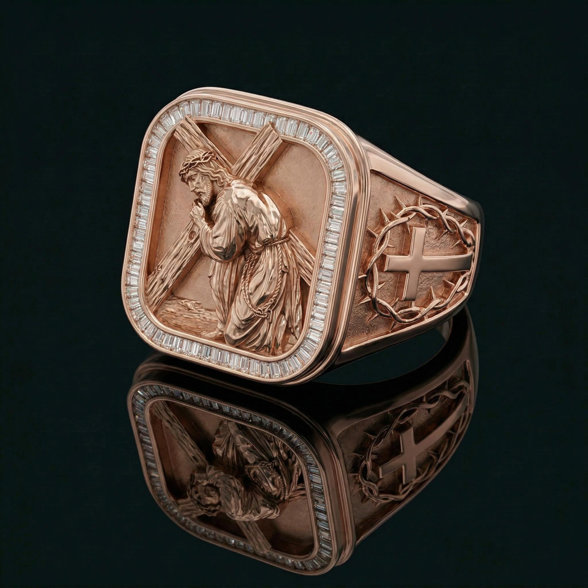 Iced Out Baguette Cut Jesus Ring