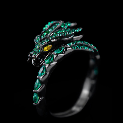 Iced Out Emerald Dragon Ring