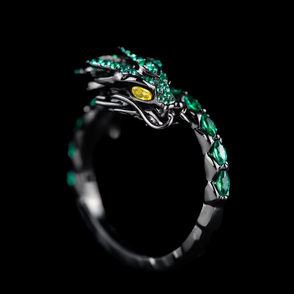 Iced Out Emerald Dragon Ring Iced Out Emerald Dragon Ring