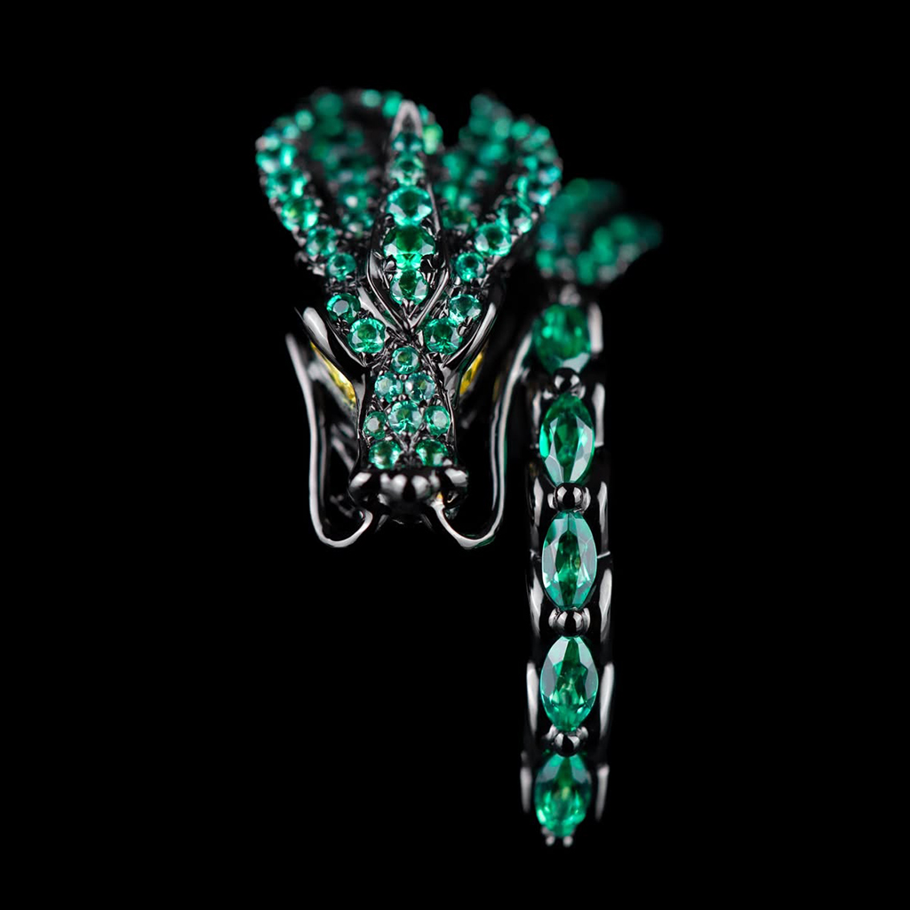 Iced Out Emerald Dragon Ring Iced Out Emerald Dragon Ring