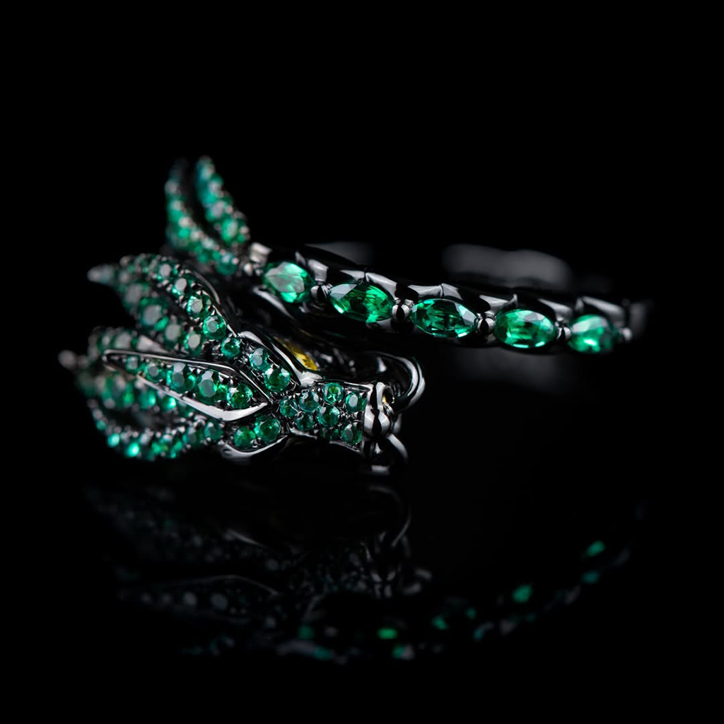 Iced Out Emerald Dragon Ring Iced Out Emerald Dragon Ring