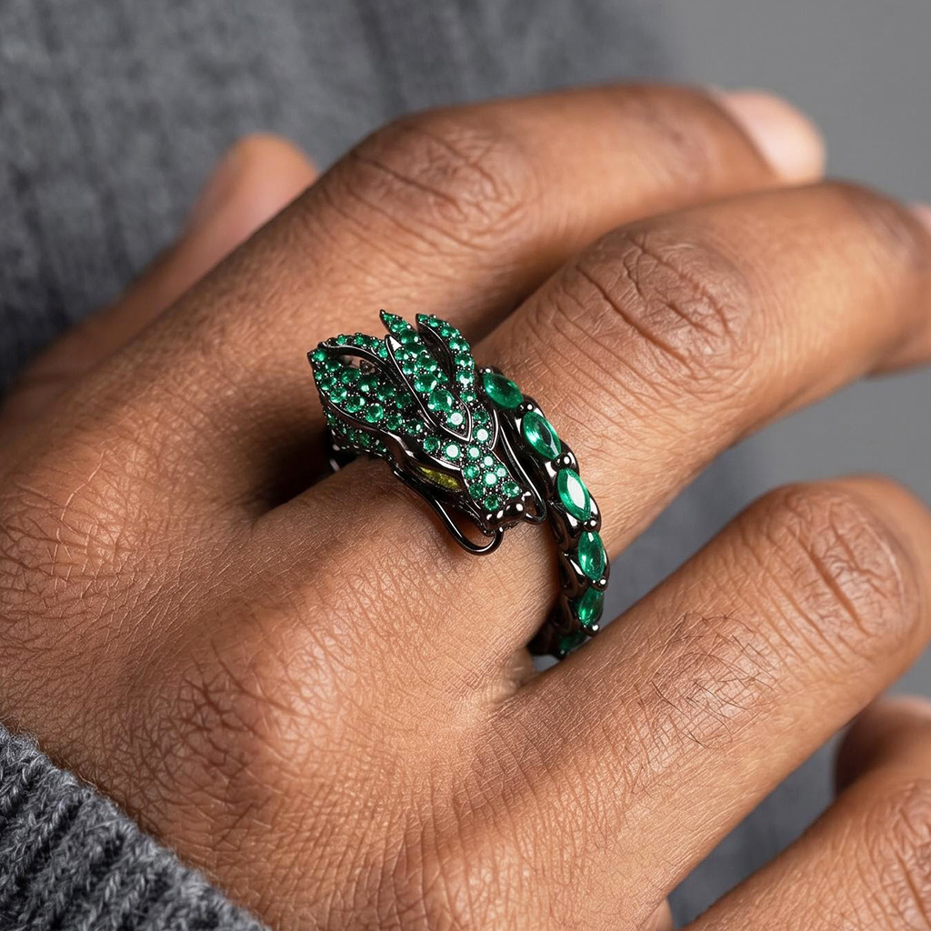 Iced Out Emerald Dragon Ring Iced Out Emerald Dragon Ring