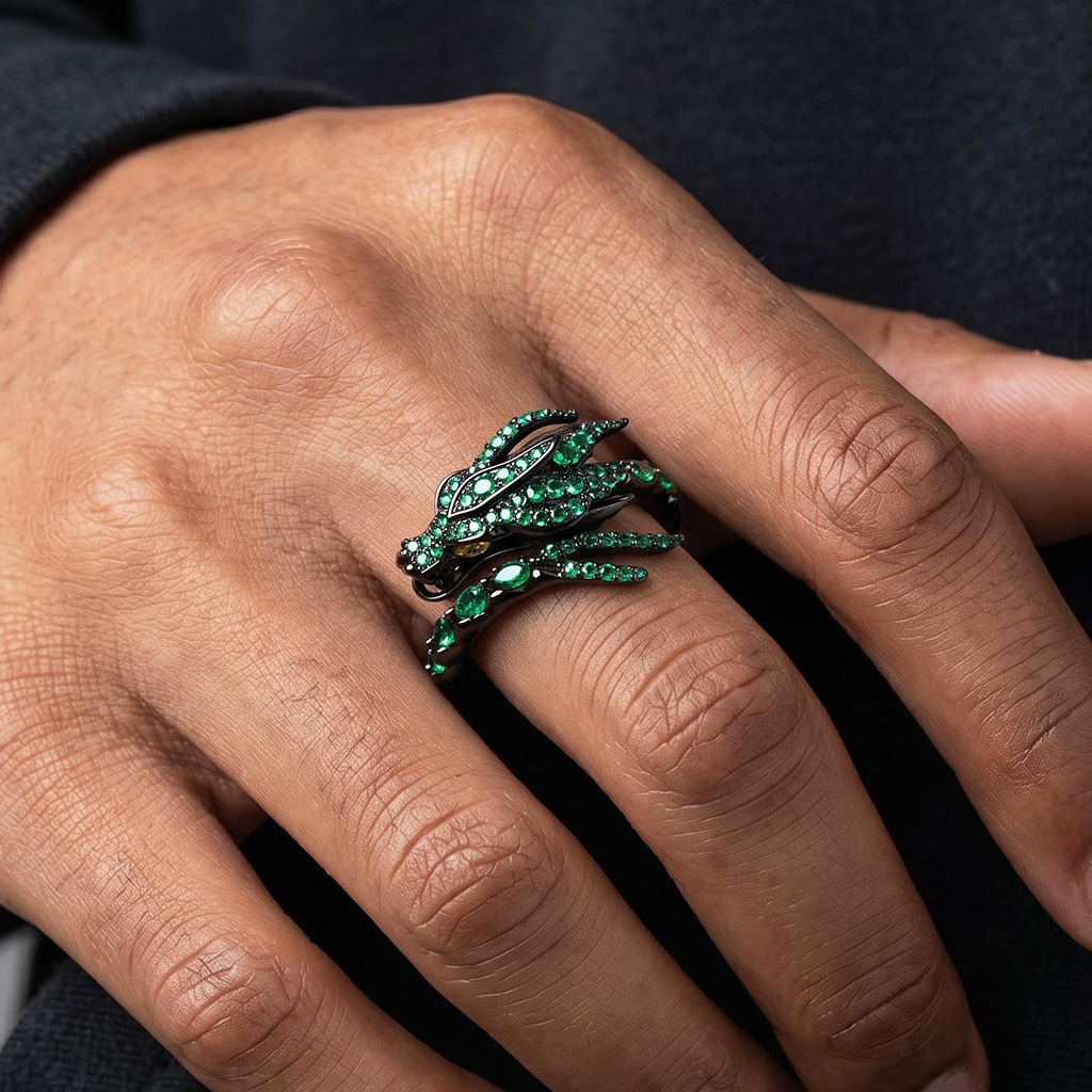 Iced Out Emerald Dragon Ring Iced Out Emerald Dragon Ring