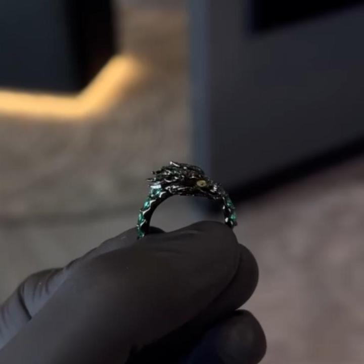 Iced Out Emerald Dragon Ring
