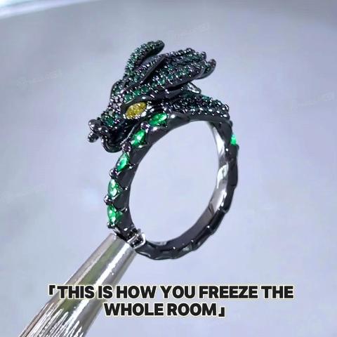 Iced Out Emerald Dragon Ring