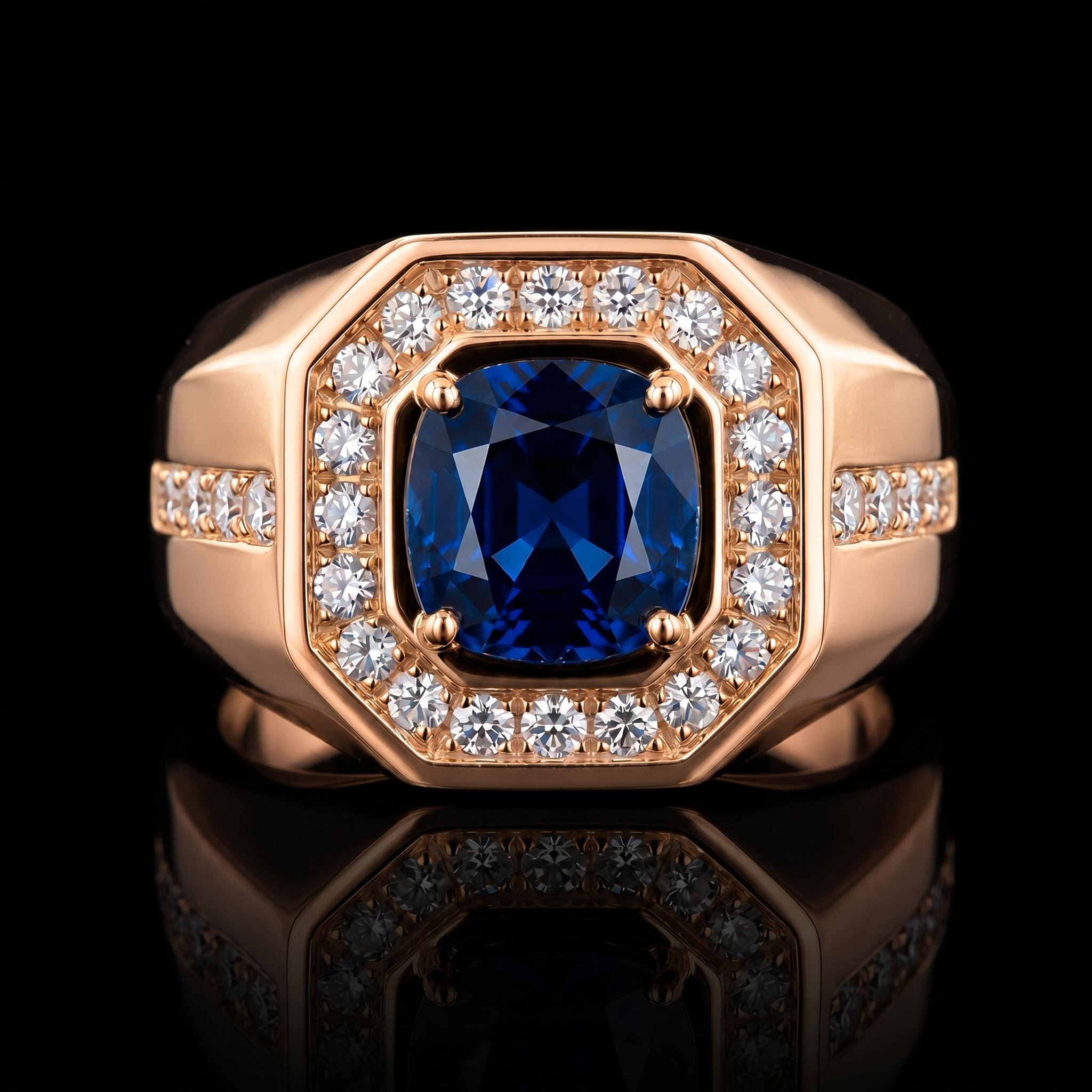 Iced Out Blue Sapphire Halo Signet Ring Iced Out Blue Sapphire Halo Signet Ring