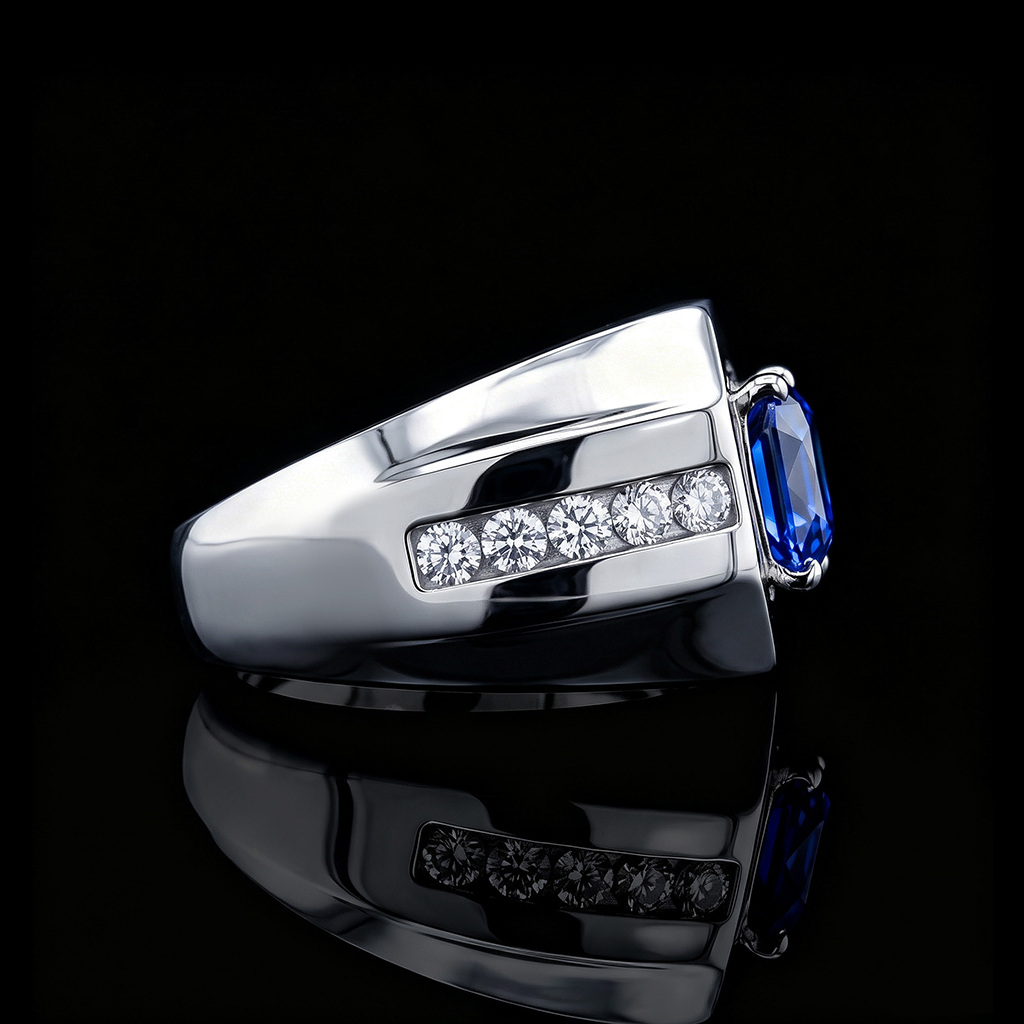 Iced Out Blue Sapphire Halo Signet Ring Iced Out Blue Sapphire Halo Signet Ring