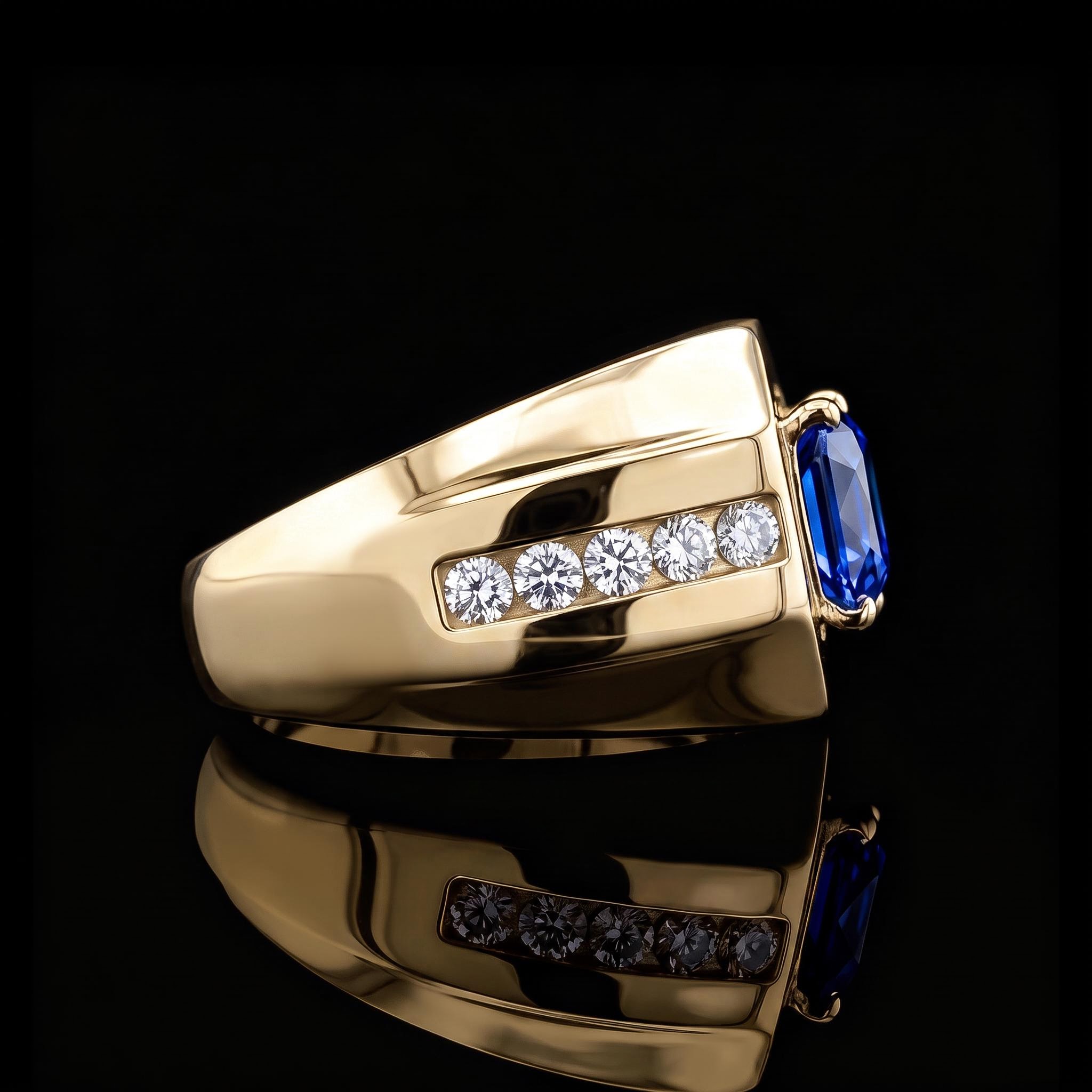 Iced Out Blue Sapphire Halo Signet Ring Iced Out Blue Sapphire Halo Signet Ring