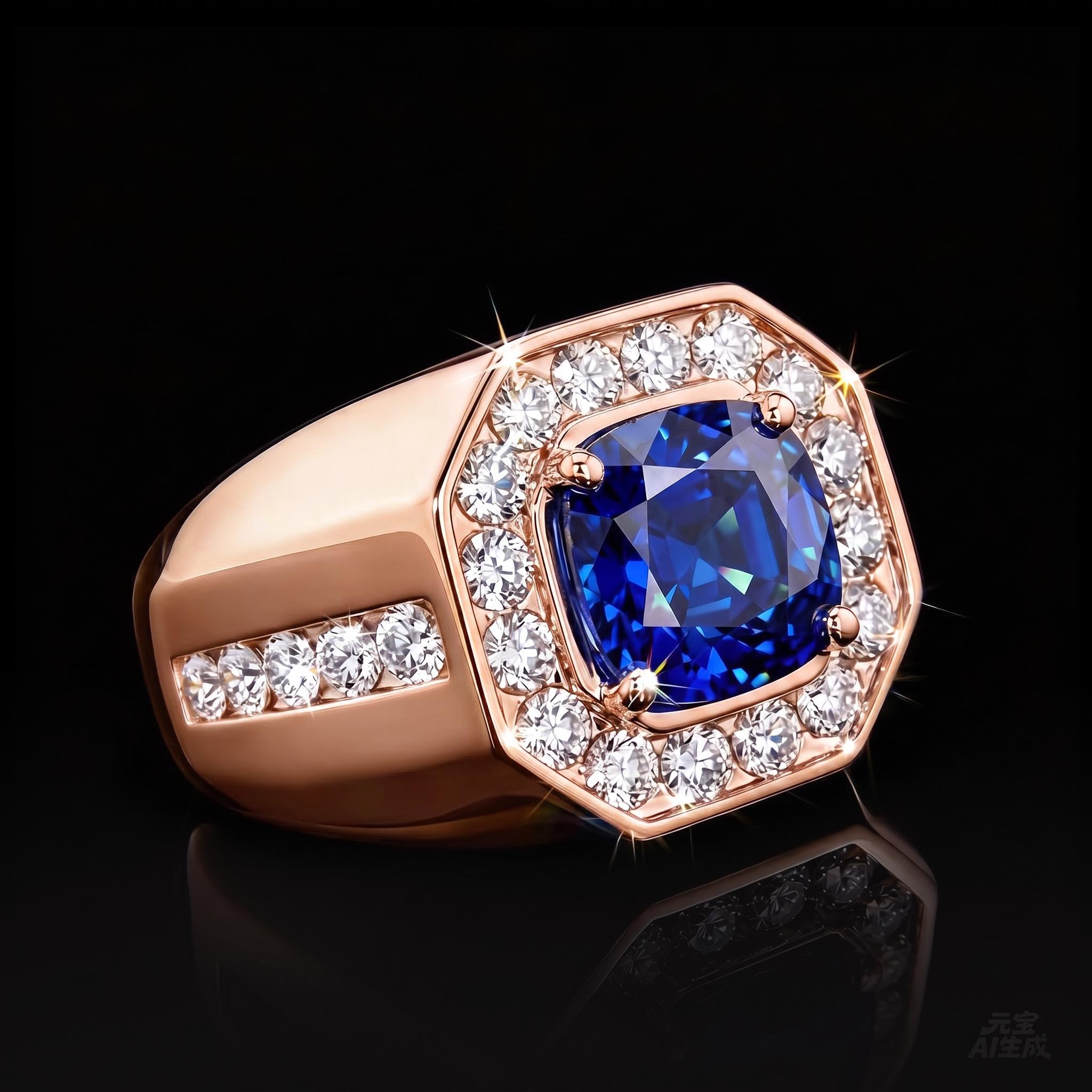 Iced Out Blue Sapphire Halo Signet Ring Iced Out Blue Sapphire Halo Signet Ring