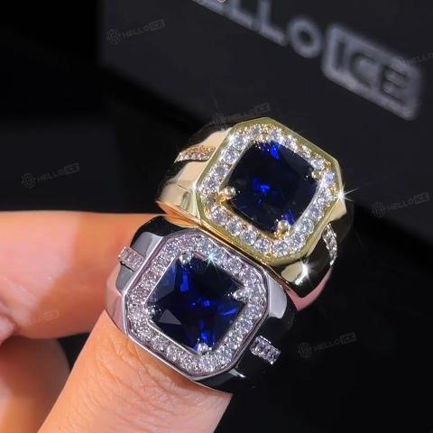 Iced Out Blue Sapphire Halo Signet Ring Iced Out Blue Sapphire Halo Signet Ring