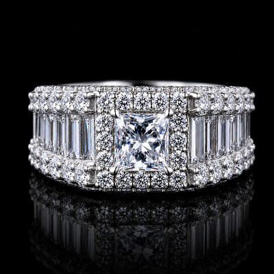 Iced Out Princess & Baguette Engagement Ring
