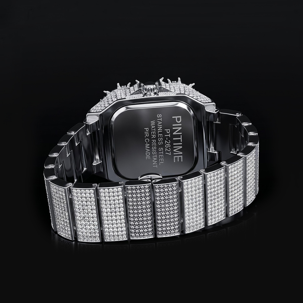 Iced Out Thorn Square Bezel Quartz Men's Watch in White Gold Iced Out Thorn Square Bezel Quartz Men's Watch in White Gold