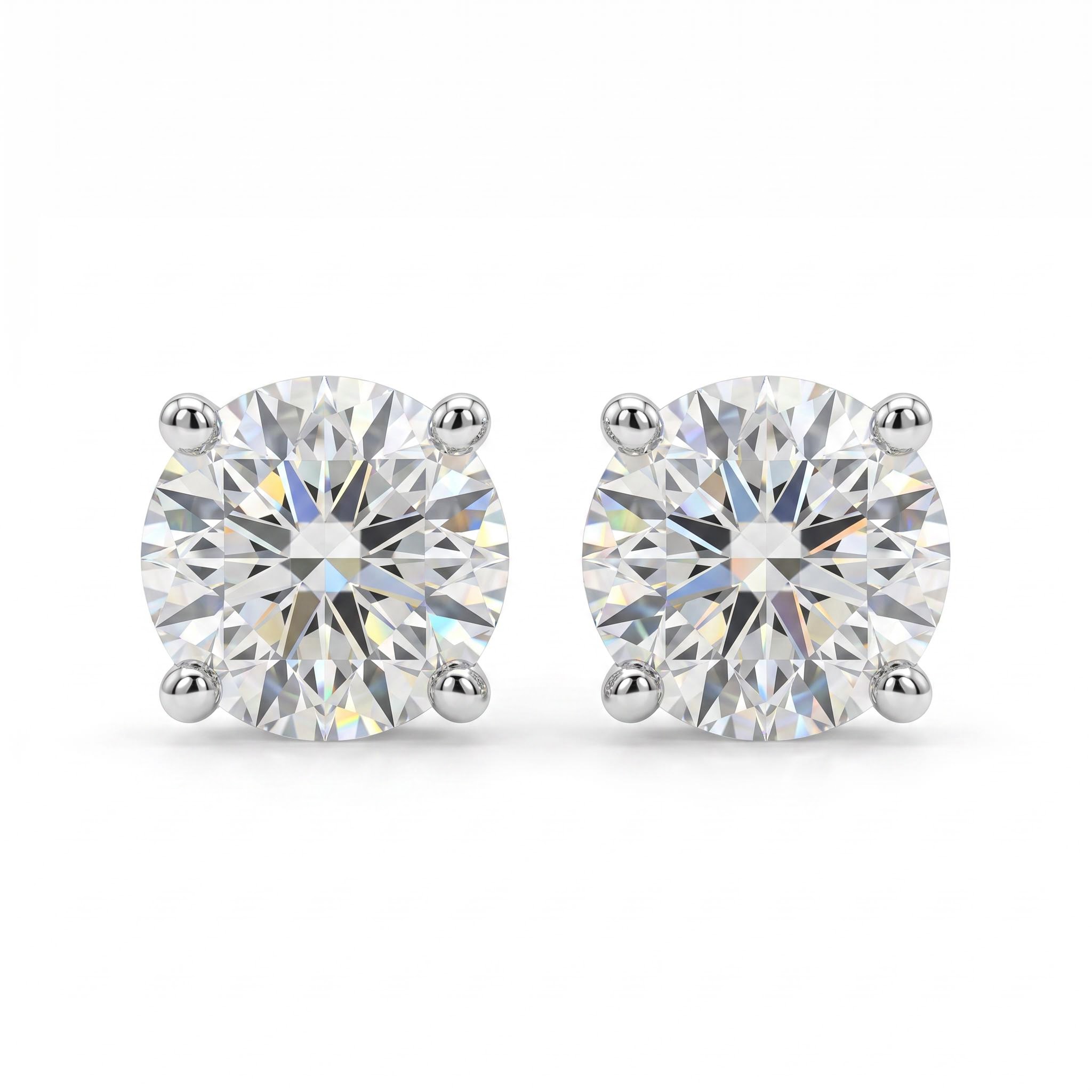0.2ct/0.5ct/0.8ct/1.0ct/1.6ct/ Classic Four-Prong Round Solitaire Lab Grown Diamond Stud Earrings