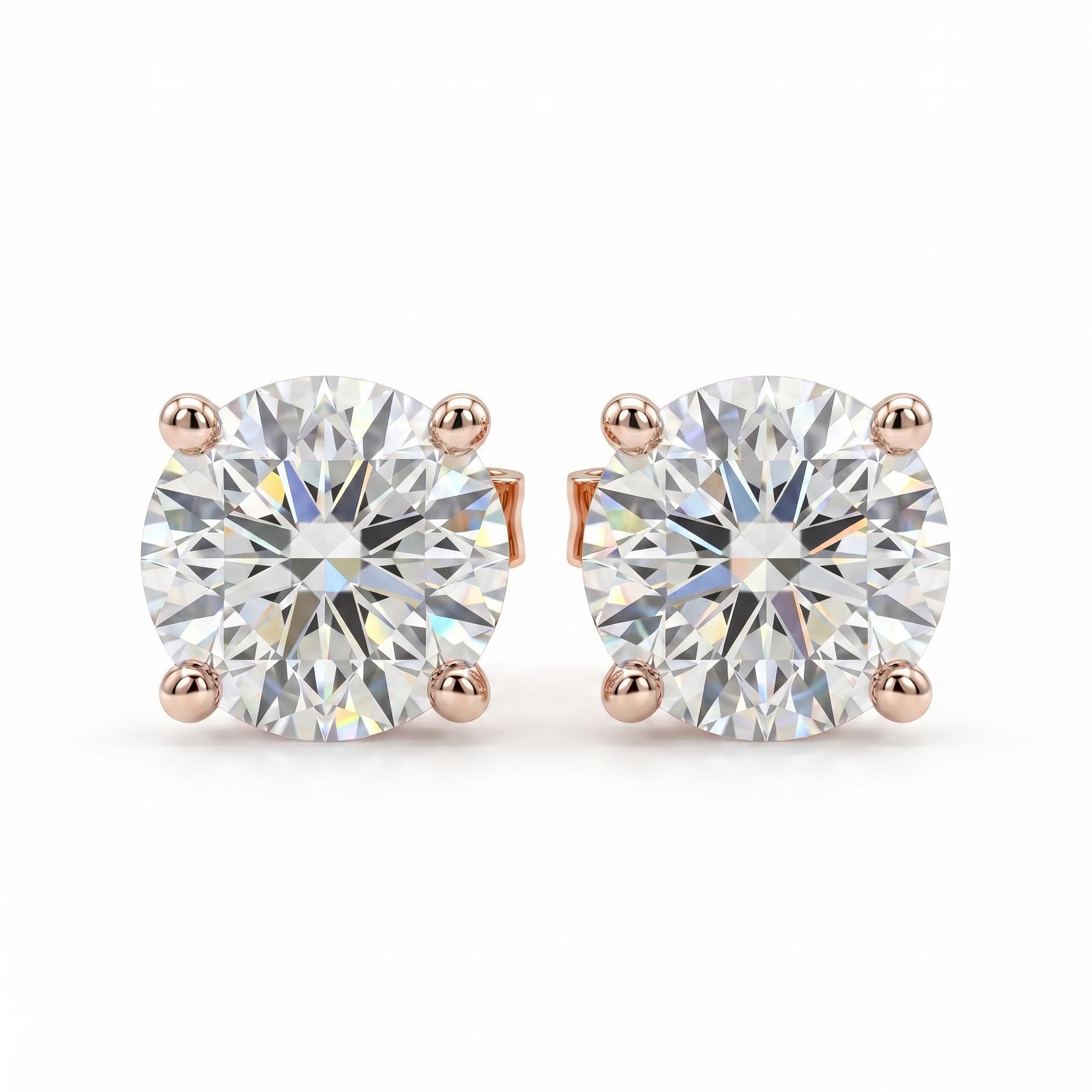 0.2ct/0.5ct/0.8ct/1.0ct/1.6ct/ Classic Four-Prong Round Solitaire Lab Grown Diamond Stud Earrings