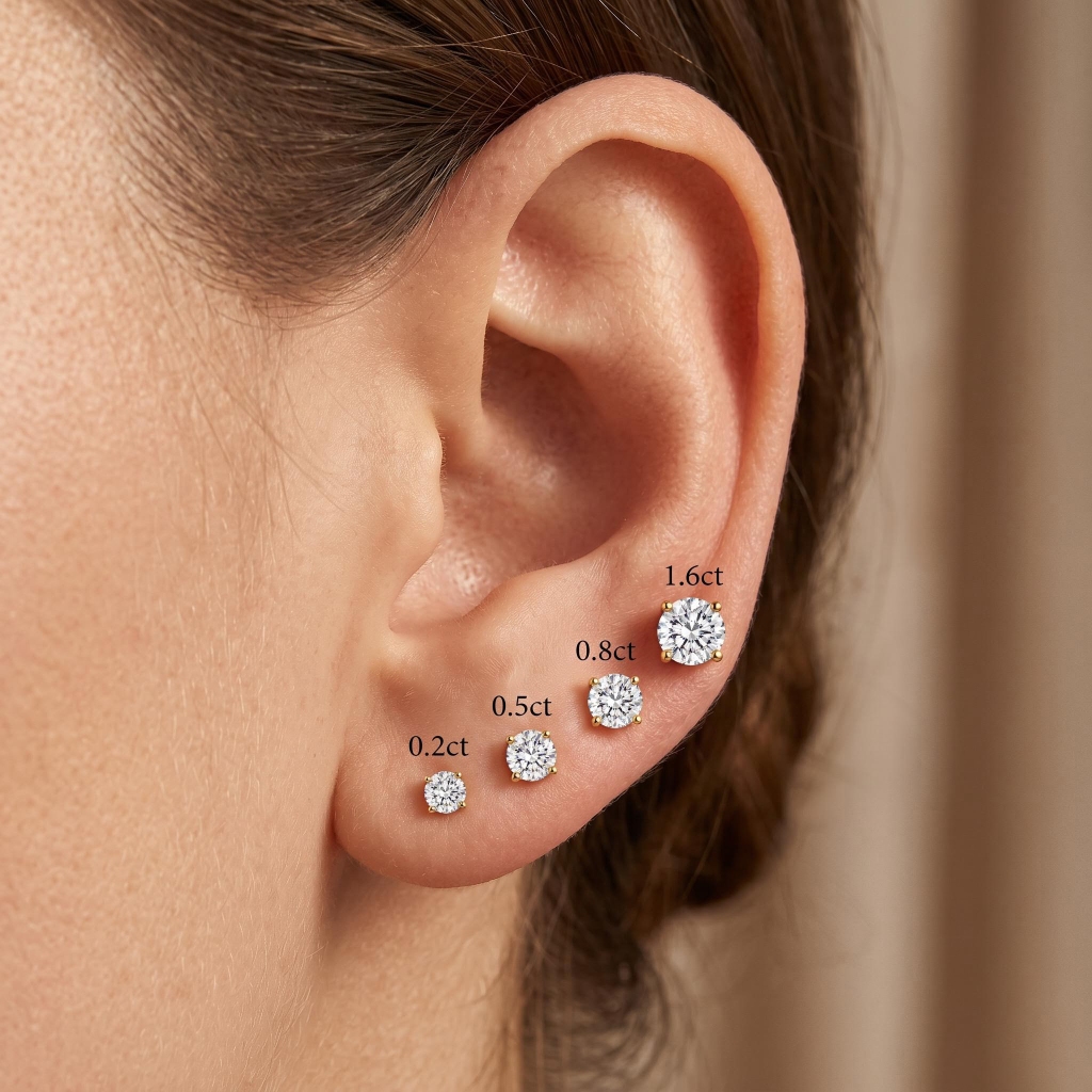 0.2ct/0.5ct/0.8ct/1.0ct/1.6ct/ Classic Four-Prong Round Solitaire Lab Grown Diamond Stud Earrings