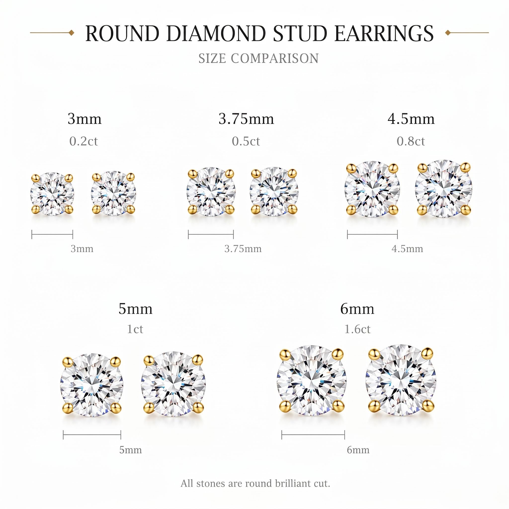0.2ct/0.5ct/0.8ct/1.0ct/1.6ct/ Classic Four-Prong Round Solitaire Lab Grown Diamond Stud Earrings