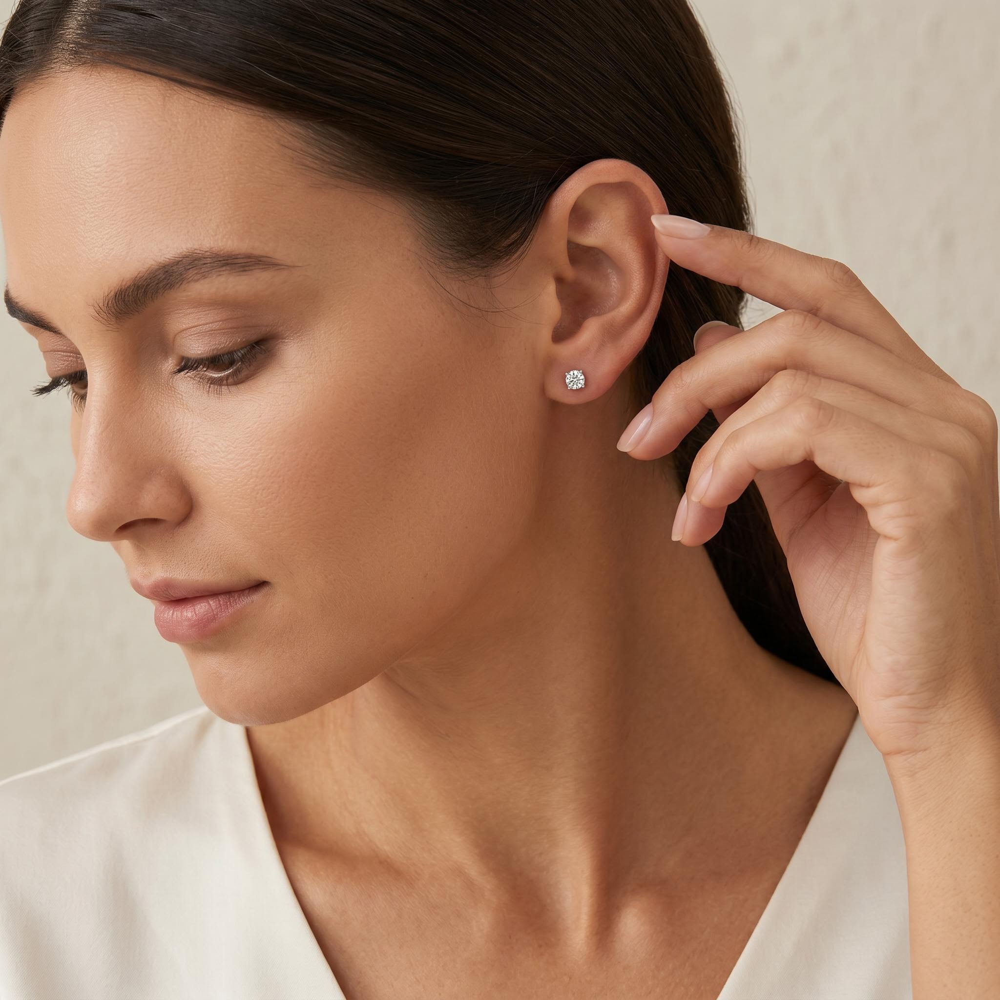 0.2Ct/0.5Ct/0.8Ct/1.0Ct/1.6Ct/ Classic Four-Prong Round Solitaire Lab Grown Diamond Stud Earrings 0.2Ct/0.5Ct/0.8Ct/1.0Ct/1.6Ct/ Classic Four-Prong Round Solitaire Lab Grown Diamond Stud Earrings