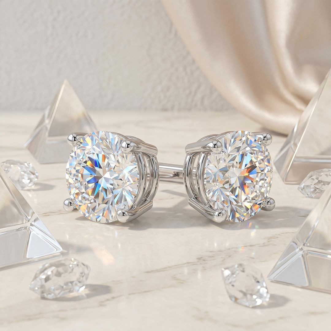 0.2Ct/0.5Ct/0.8Ct/1.0Ct/1.6Ct/ Classic Four-Prong Round Solitaire Lab Grown Diamond Stud Earrings 0.2Ct/0.5Ct/0.8Ct/1.0Ct/1.6Ct/ Classic Four-Prong Round Solitaire Lab Grown Diamond Stud Earrings