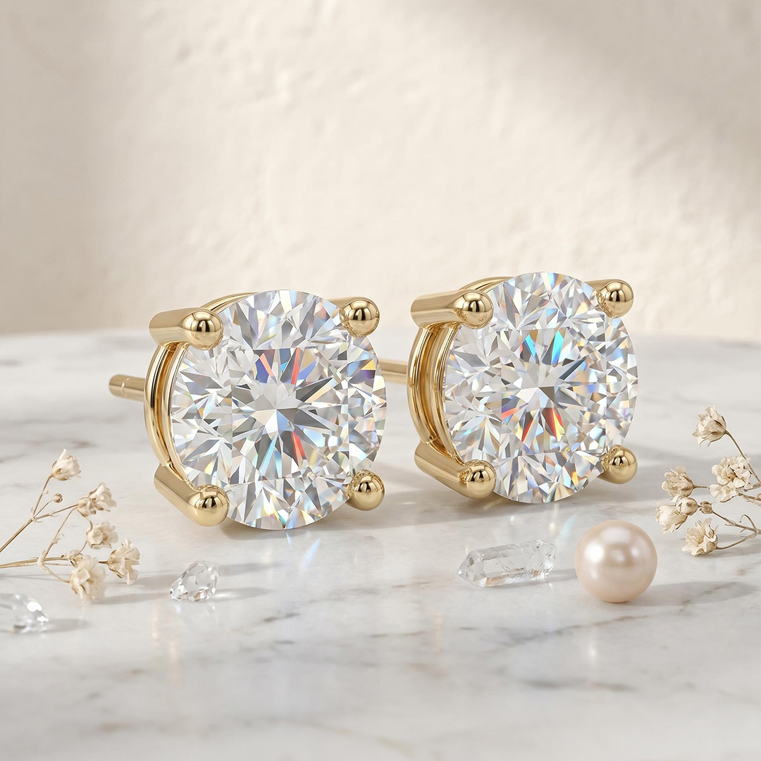 0.2Ct/0.5Ct/0.8Ct/1.0Ct/1.6Ct/ Classic Four-Prong Round Solitaire Lab Grown Diamond Stud Earrings 0.2Ct/0.5Ct/0.8Ct/1.0Ct/1.6Ct/ Classic Four-Prong Round Solitaire Lab Grown Diamond Stud Earrings