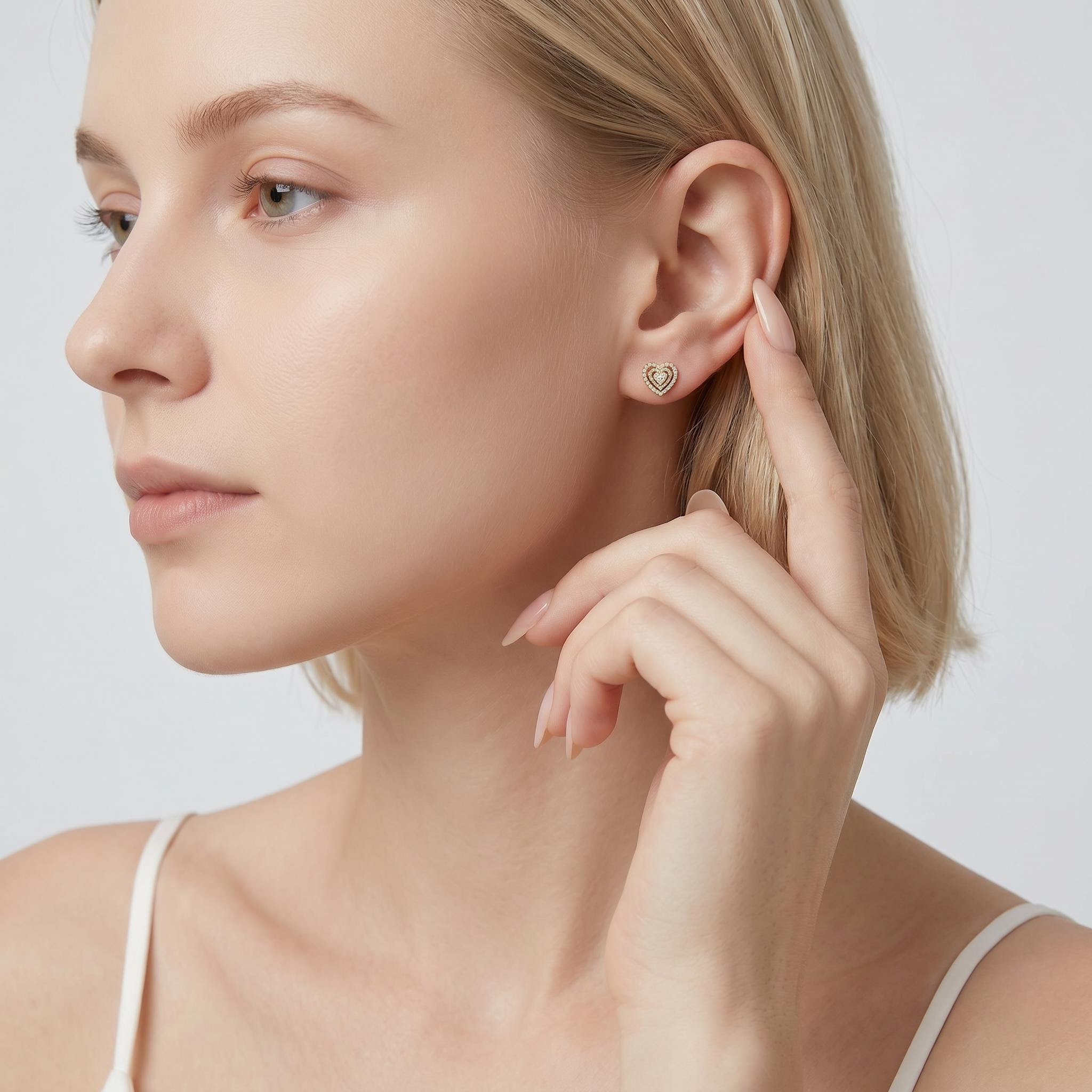 0.46 ct.tw. Double Heart Halo Lab Grown Diamond Stud Earrings 0.46 ct.tw. Double Heart Halo Lab Grown Diamond Stud Earrings