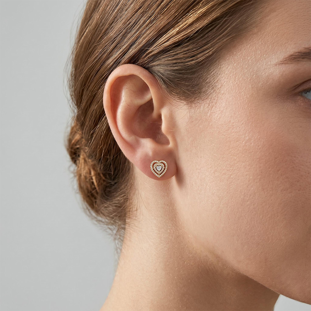0.46 ct.tw. Double Heart Halo Lab Grown Diamond Stud Earrings 0.46 ct.tw. Double Heart Halo Lab Grown Diamond Stud Earrings