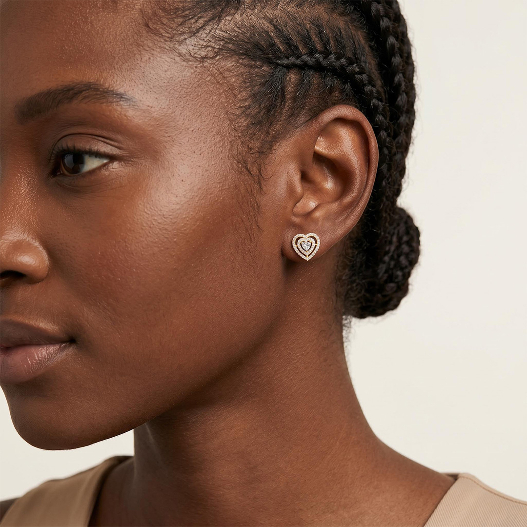 0.46 ct.tw. Double Heart Halo Lab Grown Diamond Stud Earrings 0.46 ct.tw. Double Heart Halo Lab Grown Diamond Stud Earrings