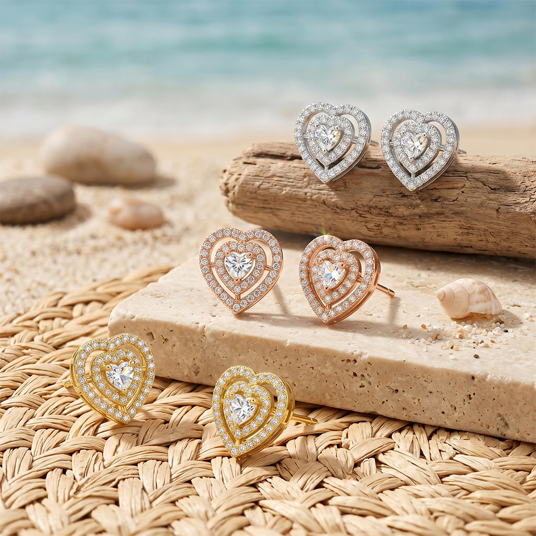 0.46 ct.tw. Double Heart Halo Lab Grown Diamond Stud Earrings 0.46 ct.tw. Double Heart Halo Lab Grown Diamond Stud Earrings