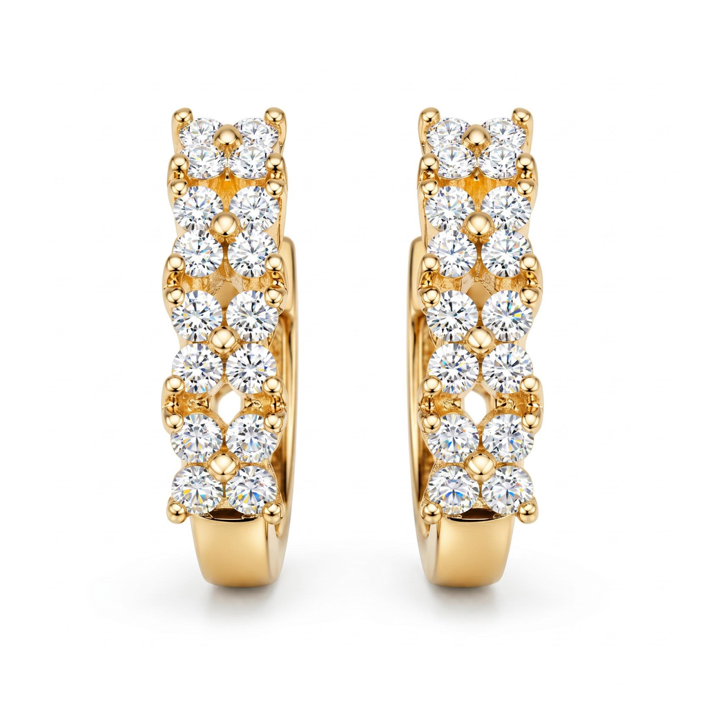 0.48 ct.tw. Double Row Round-Cut D-Shaped Hoop Earrings 0.48 ct.tw. Double Row Round-Cut D-Shaped Hoop Earrings